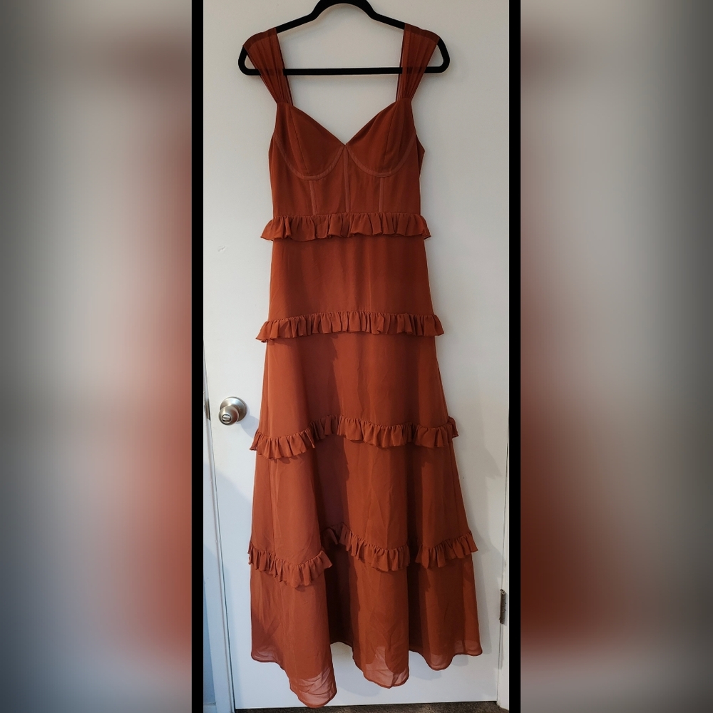 Revelry Sloane Chiffon Dress, Size 6, Rust 951